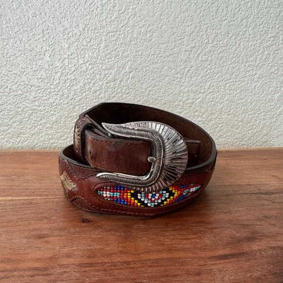 Leegin Accessories - Vintage Leegin Western Leather Beaded Belt with Silver Buckle Size 28